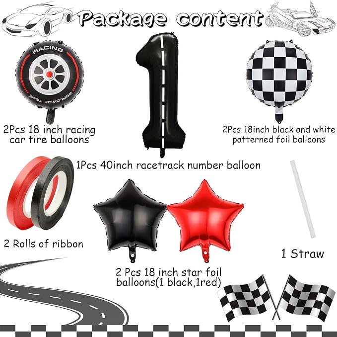 Race Car Balloons, 40 Inch Racetrack Number 1 Balloons, Big Number Balloons - Image 7