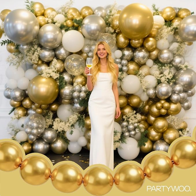 PartyWoo Metallic Gold Linking Balloons 100pcs 6 Inch Gold Link Balloons | - Image 8
