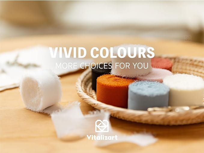 Vitalizart Nude & White Chiffon Silk Ribbon 1" x 21 Yd Handmade Fringe | Frayed - Image 6