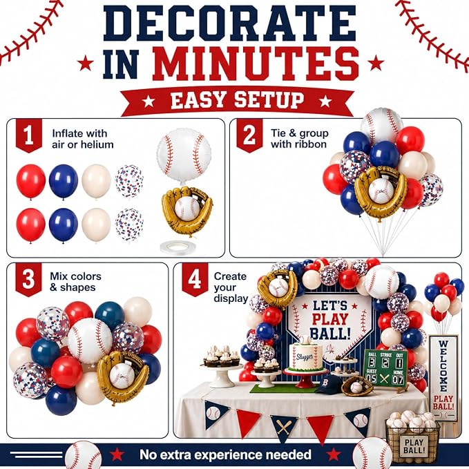 Baseball Balloons, 12 Inch Navy Blue Red Balloons, Nude Red Blue Confetti Latex - Image 8