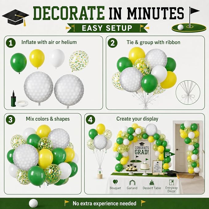 Golf Balloons, 12 Inch Green and Yellow Balloons - Image 8