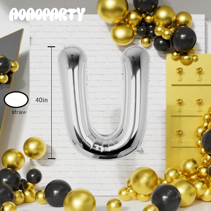 Letter Balloons Silver 40 Inch U Large Big Foil Mylar Balloon | - Image 6
