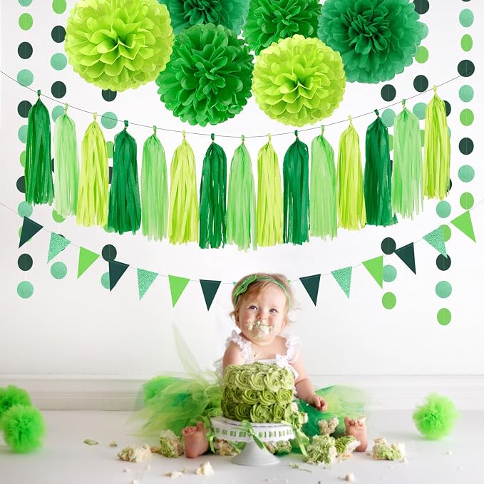 Green Party Decorations Tissue Pom-Poms - Image 7