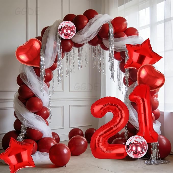 40 Inch Red Number Balloons 21 Mylar 12th 21st Birthday Party Decor 10 Pcs | - Image 6