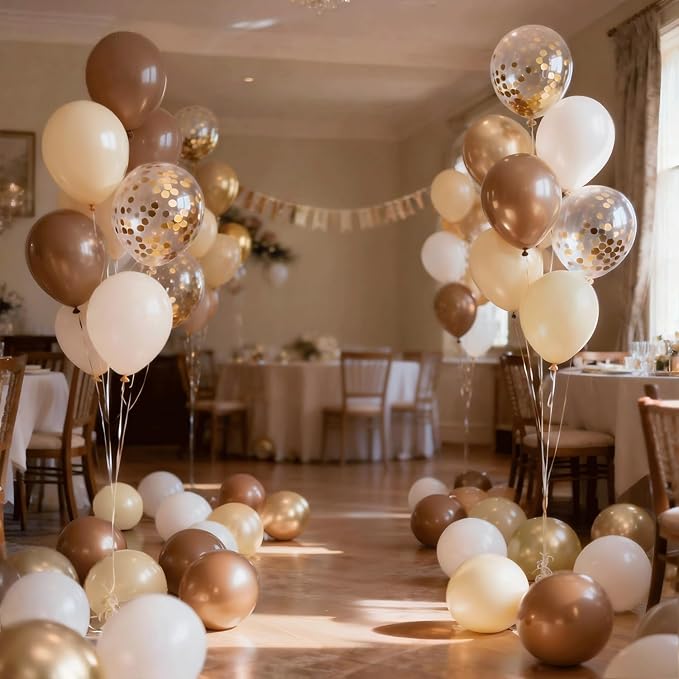 Brown Balloons, Light Brown Beige Nude Chrome Gold Confetti, Party decor | 50 - Image 7