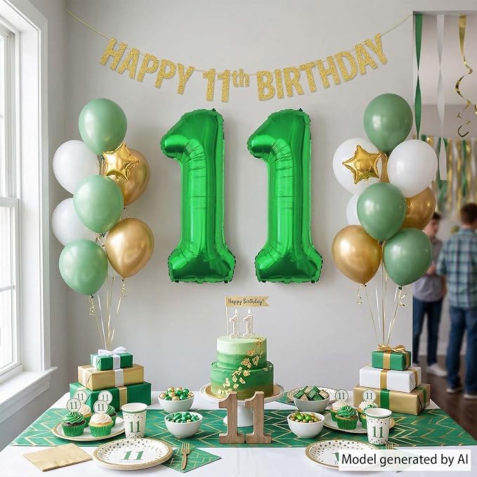 Green Number 11 Balloon 40 Inch, Shiny Foil Duo of Your Special Celebration | - Image 7