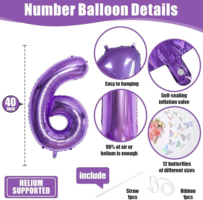 40 Inch Purple Number 6 Balloon - Image 2