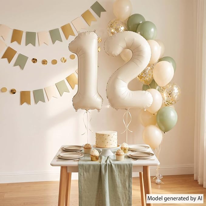 Cream Number 12 Balloon 40 Inch, Foil Numeral - Image 7