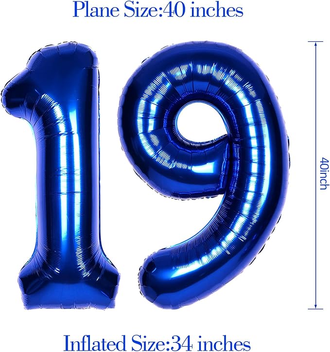 40 Inch Navy Blue Big Number 19 Balloon 0-9 Large Helium | Royal Blue Balloons - Image 6