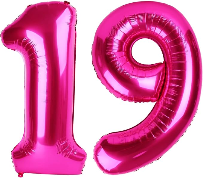 Hot Pink Jumbo Number 19 Balloon 40 Inch, Boy Girl 19 Birthday Supplies by Upgesy