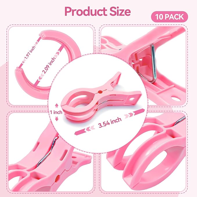 EMART 10 Pack Balloon Arch Clips Plastic Pink Large Towel Clips 3.5 Inch Heavy - Image 7