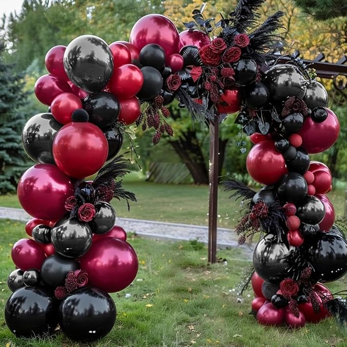 Black Red Balloons Thick Double Stuffed Black Burgundy Balloon Garland Arch Kit - Image 8