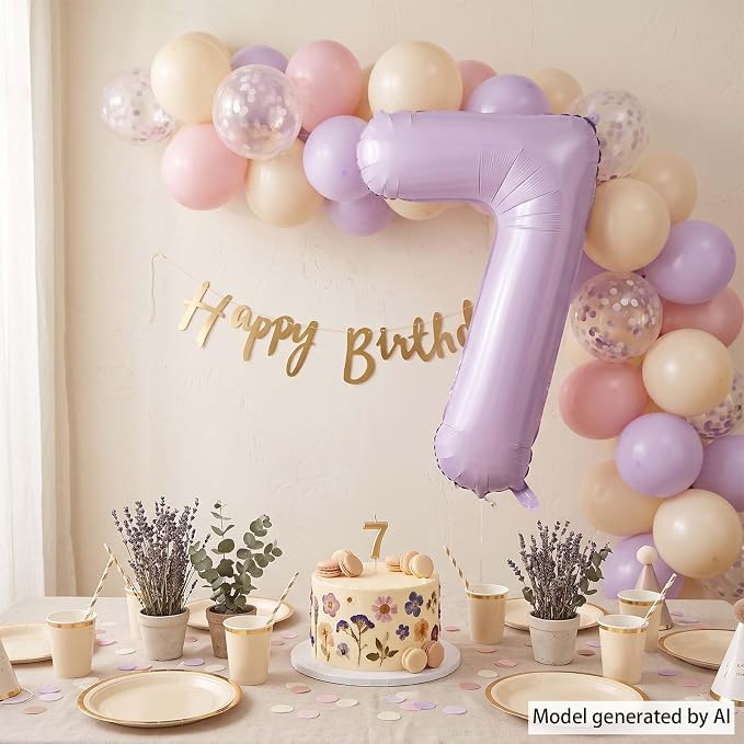 Cream Purple Number 7 Balloon 40 Inch, Foil Numeral - Image 7