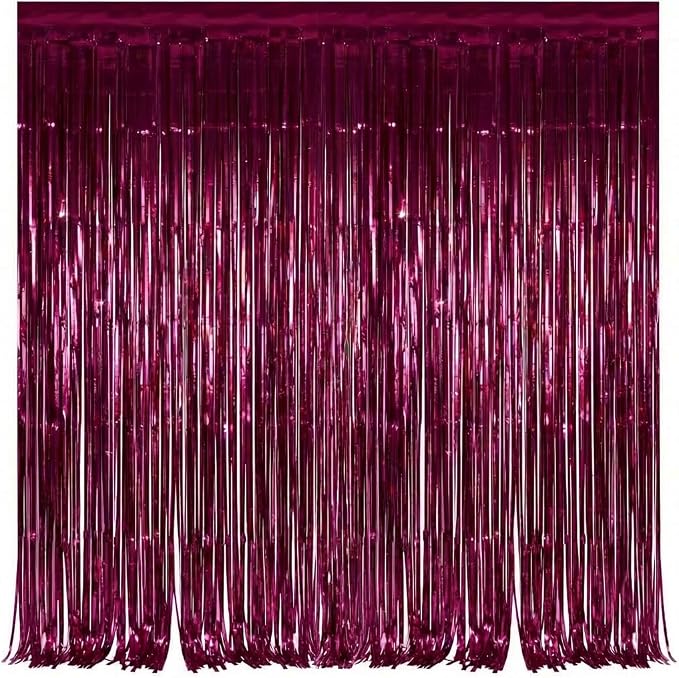 2Pack Burgundy Metallic Tinsel Foil Fringe Curtains, Burgundy Door Streamers by GCBPartyDecorations