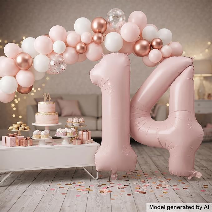 40" Light Pink Foil Number 14 Balloon - Image 5