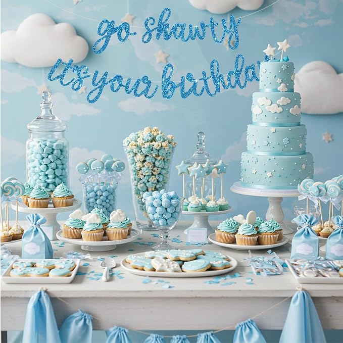 BEISHIDA Sky Blue Pre-Strung Go Shawty It's Your Birthday Banner Decor | Glitter - Image 6