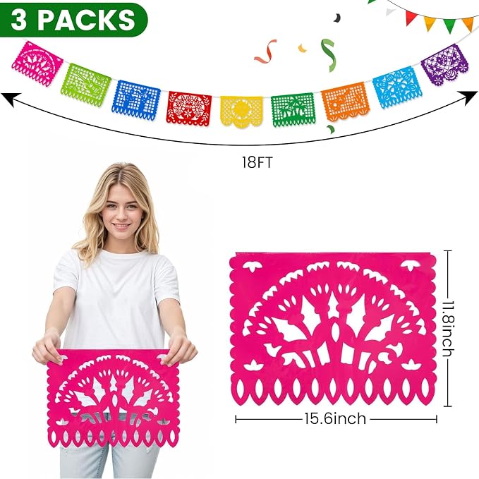 DOMESTAR 3 Packs 54 FT Mexican Party Banners, Fiesta Party Decoration | Papel - Image 7