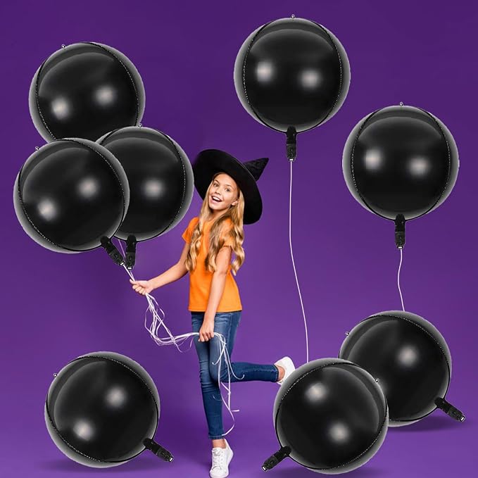 8 Pcs Black Round Foil Balloons 22 Inch 4D Black Mylar Orbz Round Balloons - Image 7