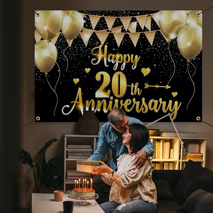 HAMIGAR 6x4ft Happy 20th Anniversary Banner Backdrop - Image 7