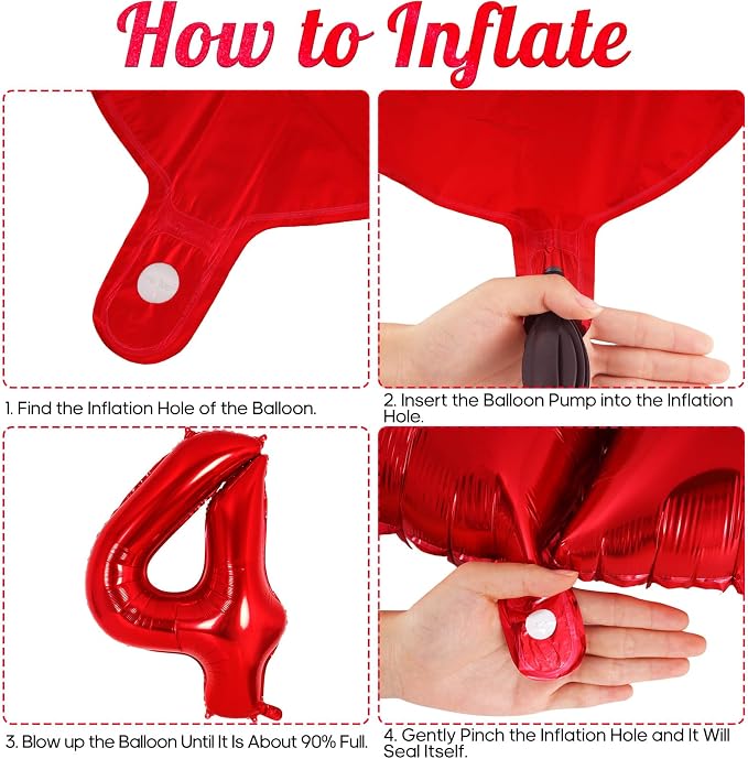 Red Number 4 Balloon 40 Inch, Big Large Foil Helium Number Balloons, Jumbo - Image 7