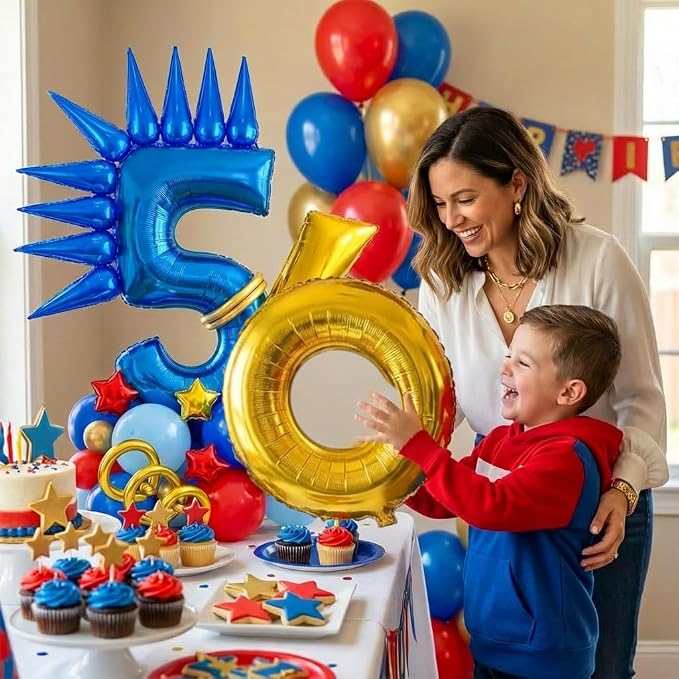 Speed Hedgehog 5th Birthday Balloon Centerpiece Set Royal Blue Red Gold Latex - Image 9