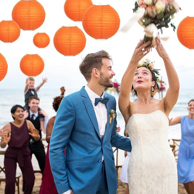 Orange Paper Lanterns 12 Pcs Assorted size of 6" 8" 10" 12" Chinese Round Paper - Image 6