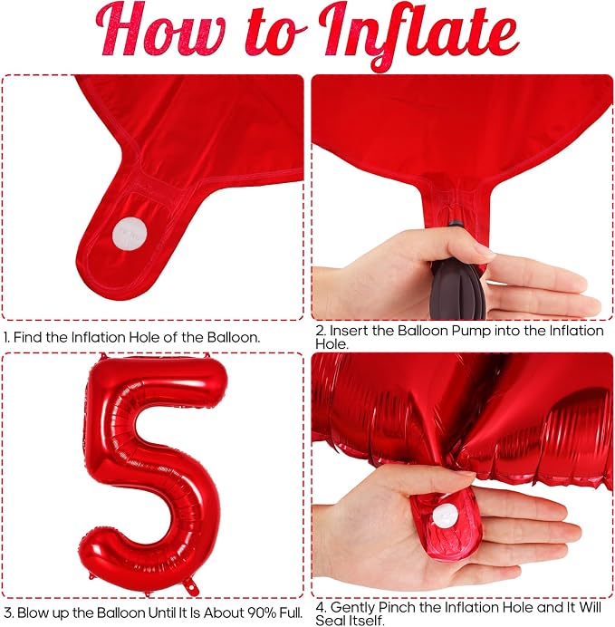 Red Number 5 Balloon 40 Inch, Big Large Foil Helium Number Balloons, Jumbo - Image 7