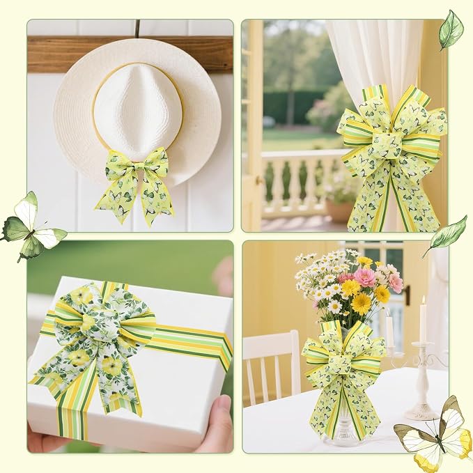 4 Rolls Floral Wired Edge Ribbon – Spring Summer Yellow Grosgrain - Image 7