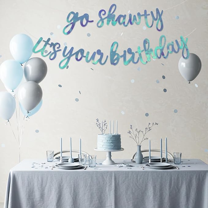 BEISHIDA Rainbow Blue Pre-Strung Go Shawty It's Your Birthday Banner Decor | - Image 6