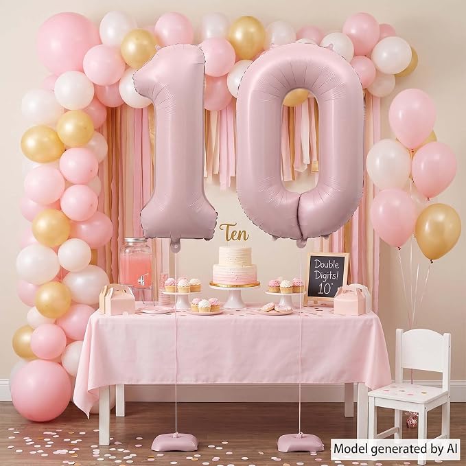 Baby Pink Number 10 Balloon 40 Inch, Foil Digits Festive Party Supplies | - Image 7