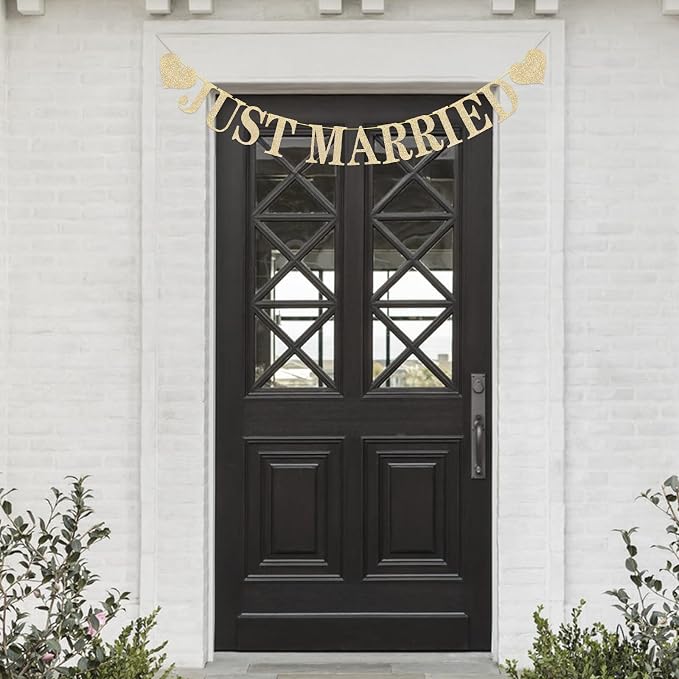 Pre-Strung Just Married Banner NO DIY Just Married Sign Gold Glitter | Wedding - Image 7