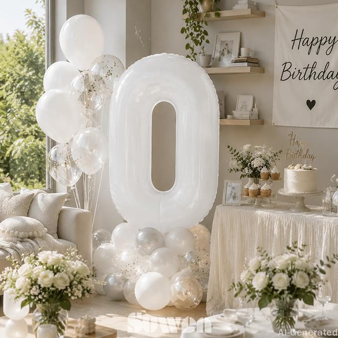 SUWEN 40 Inch White Large 0 Balloon Number Big Foil Helium Numbers 0-9 | Giant - Image 7