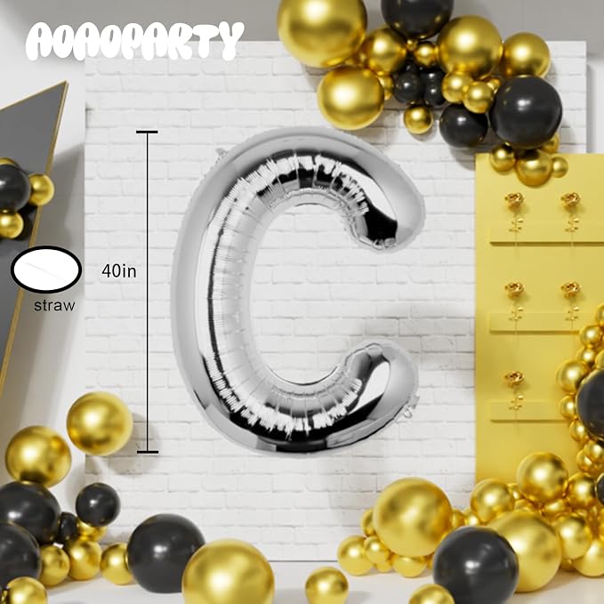 Letter Balloons Silver 40 Inch C Large Big Foil Mylar Balloon | - Image 6
