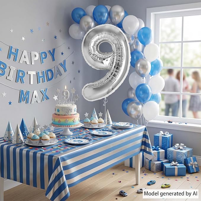 Silver Number 9 Balloon 40Inch, Sleek Metallic Foil - Image 7