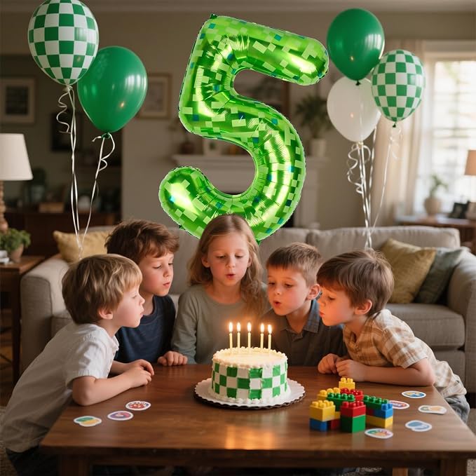 40 Inch Giant Green Pixel Miner Theme Number Balloons 40 Inch Foil Party - Image 7