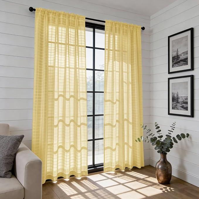 SpaceDresser Check Sheer Curtains 54 Inches Long - Image 6