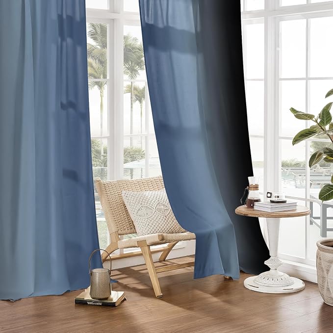 Navy Blue and Black Curtains for Living Room 84 Inch Length Ombre Curtains 2 - Image 7