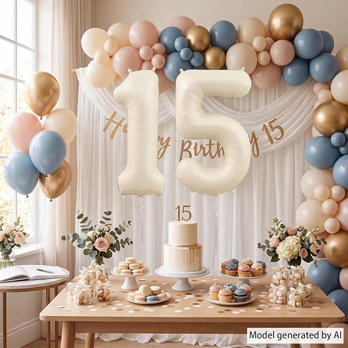 Cream Number 15 Balloon 40 Inch, Modern Celebration Decoration and Party - Image 7