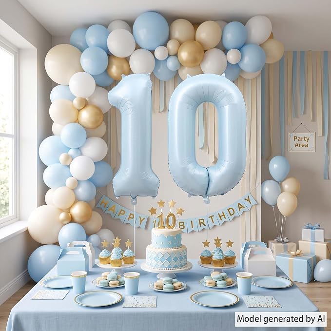 Baby Blue Number 10 Balloon 40 Inch, Sky Pastel Foil Set Party Supplies | Chic - Image 7