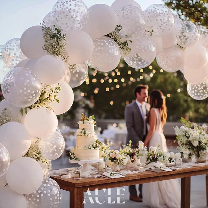AULE 42Pcs Latex 12 Inch White Confetti Balloons Set | White Party Balloons - Image 6