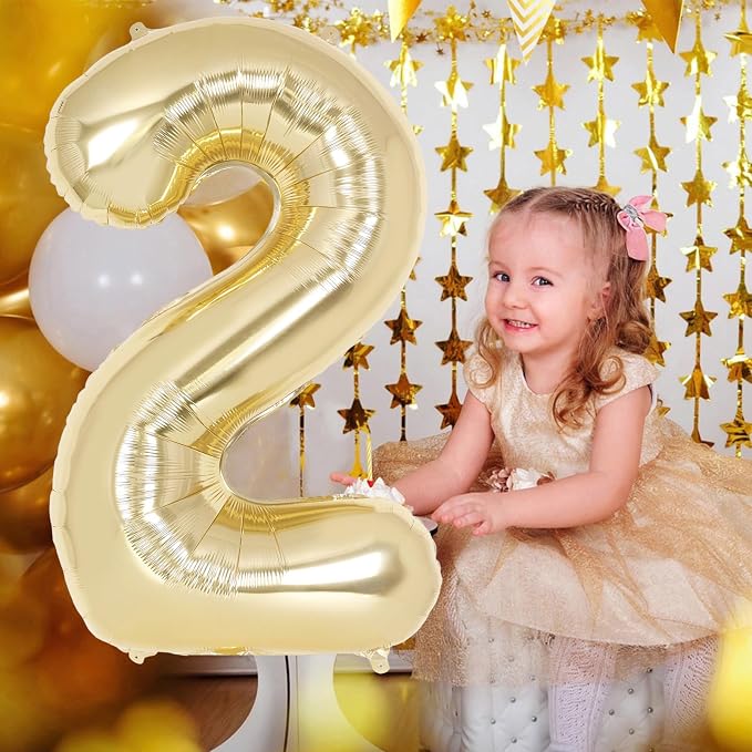 Champagne Gold Large Number 2 Balloon, 40 Inch Light Gold Foil Helium Number - Image 7