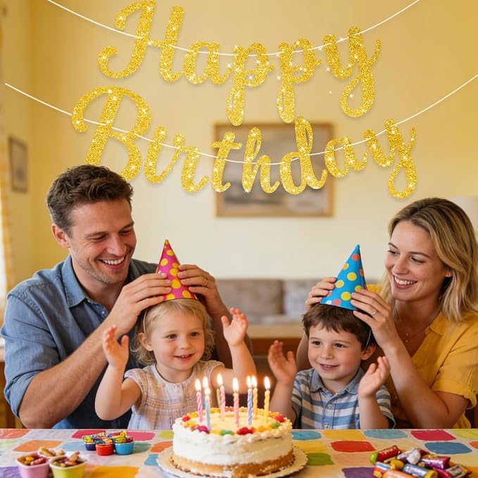 Glitter Gold Happy Birthday Banner, Hanging Letter Birthday Sign Wall Door - Image 7