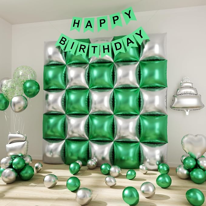 Metallic Green Silver and Black Square Foil Balloons Wall Tunnel Backdrop - Image 7