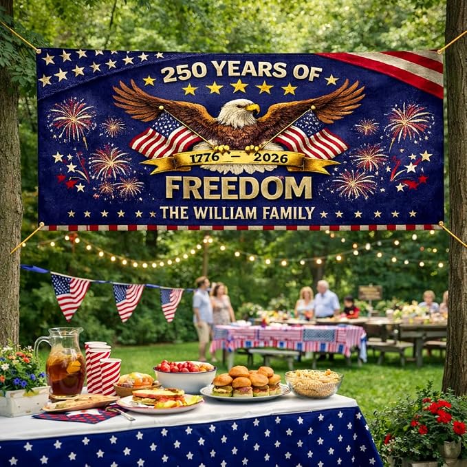 Personalized 250 Years of Freedom USA Banner 1776-2026, Patriotic American - Image 6