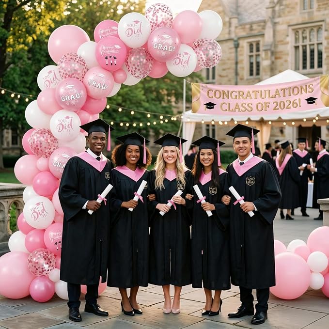 Pink Graduation Balloons, 12 Inch Pink and Rose Gold Printed 2026, You DID IT - Image 6