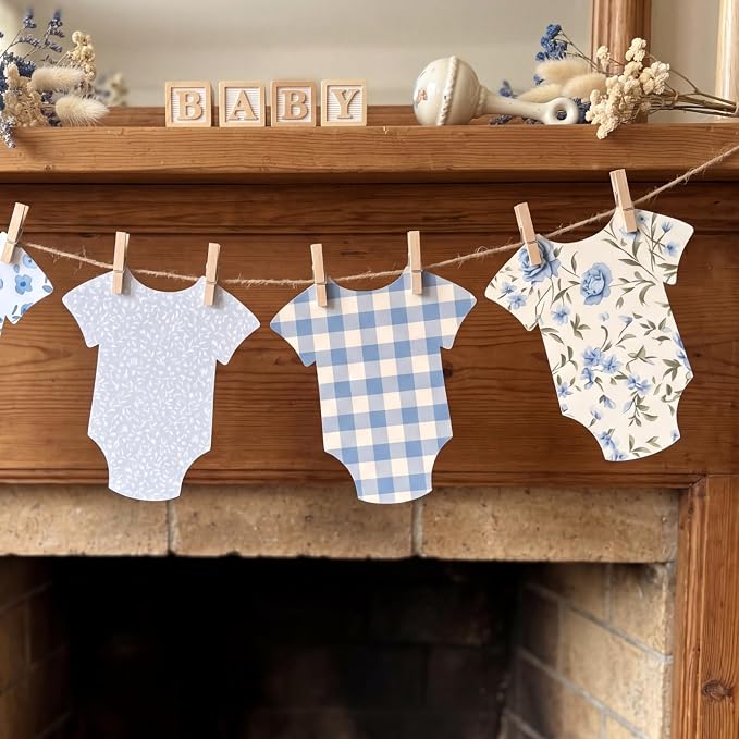 Frienda Baby in Bloom Paper Banner Baby Shower Blue Paper Bodysuit Dress - Image 7