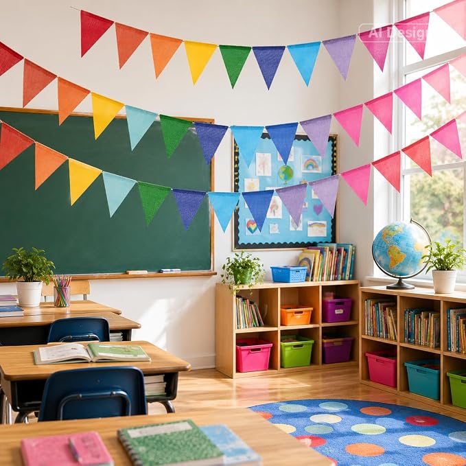G2PLUS Pre-Strung Burlap Pennant Banner, 39Ft Rainbow Triangle Flag Bunting - Image 6