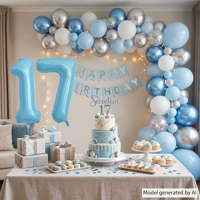 Pearlescent Blue Number 17 Balloon 40 Inch, Giant Light Blue Foil 17th Birthday - Image 7