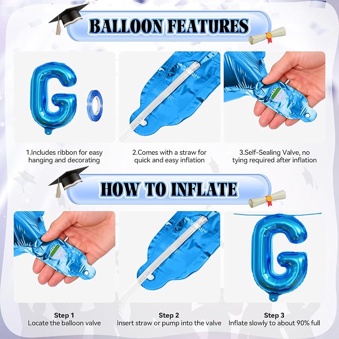 Congrats Grad Balloons, 16 Inch Blue Black Congrats Grad Letters Banner Balloons - Image 7