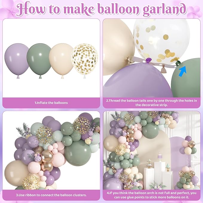 152Pcs Dusty Green Purple Pink Balloons Garland Arch Kit | Different Sizes 18 - Image 7